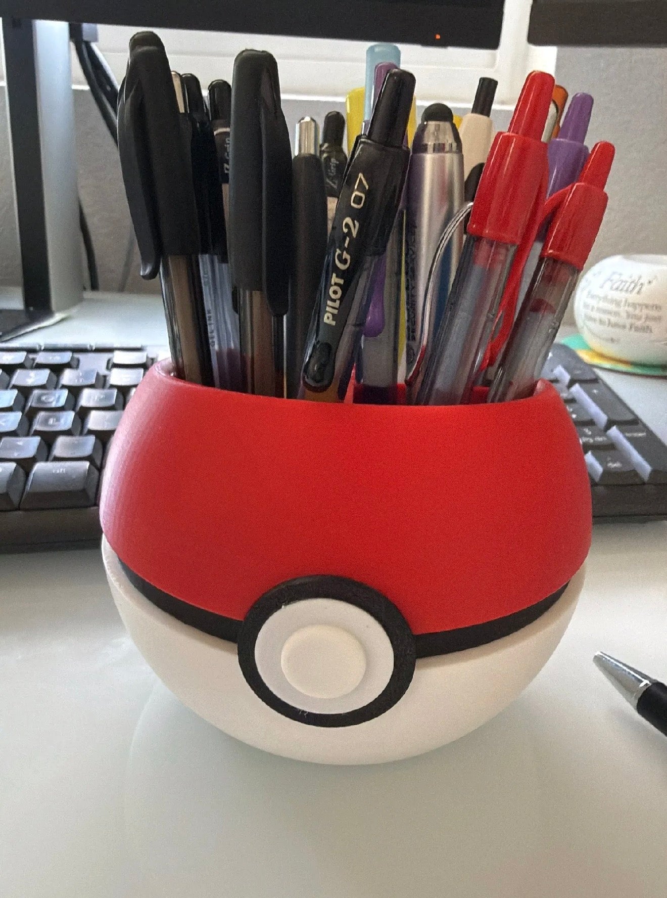 Poké Ball Inspired Pencil Holder | 3D Printed Desk Organizer | Pen Cup with Compartments | Gaming Desk Accessory