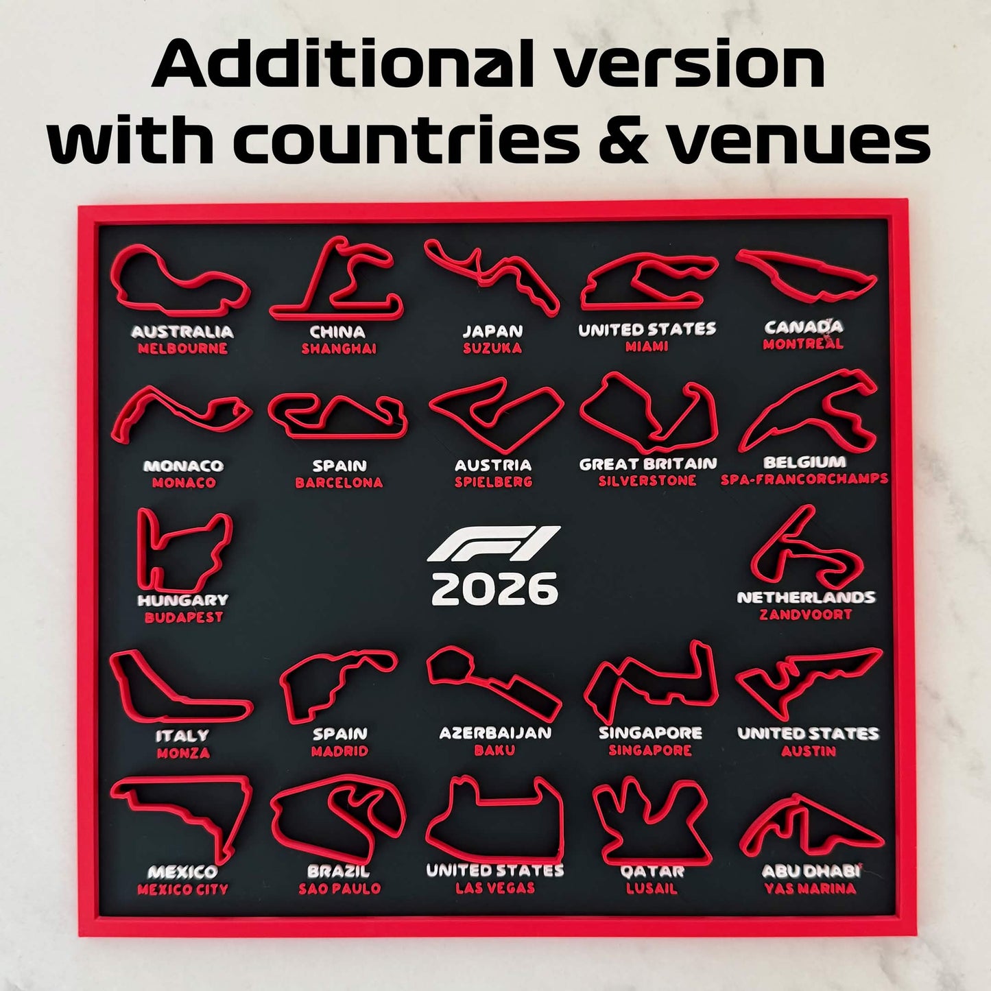 Quadro F1 2026 3D Stampato – Calendario Circuiti Formula 1