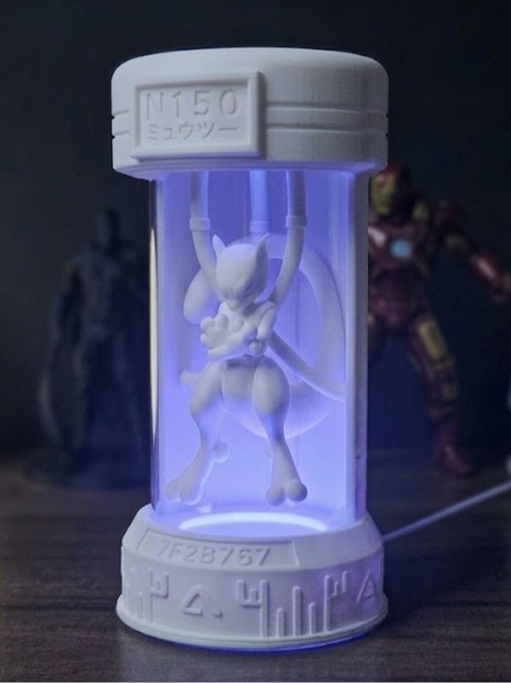 Mewtwo Encapsulated LED Lamp – Pokémon Cloning Chamber RGB USB Desk Light | 3D Printed Display