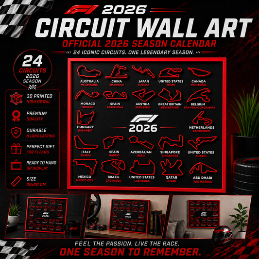 Tableau F1 2026 Imprimé en 3D – Calendrier Circuits Formule 1
