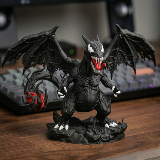 Figurine Dracaufeu Venom | Statue Pokémon à collectionner imprimée en 3D | Décoration de bureau | Cadeau pour gamer