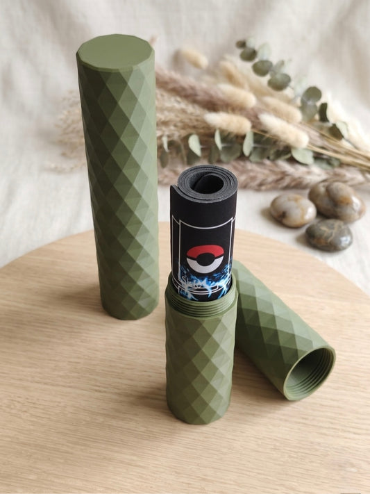 3D Printed TCG Playmat Storage Tube with Screw Lid | Trading Card Game Playmat Holder