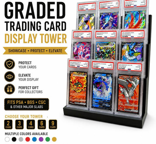 Graded Card Display Stand | PSA BGS CGC Slab Holder | 9 Card Trading Card Display Rack | Pokémon, Sports & TCG Organizer