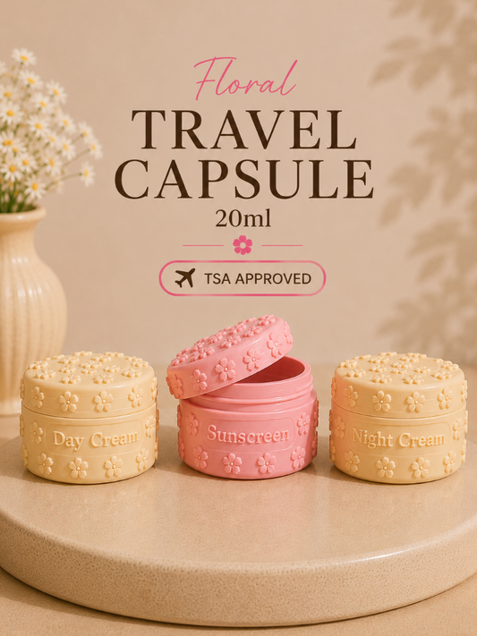 Floral Travel Capsule 20ml | TSA Approved Travel Cream Container | 3D Printed Cosmetic Jar