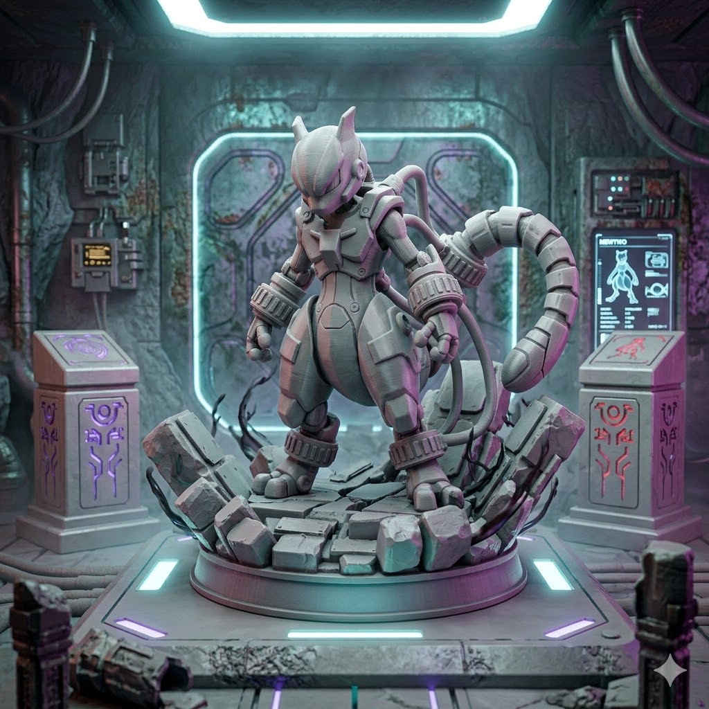 Pokémon Armored Mewtwo Diorama Statue | 3D Printed Collectible Figure | Premium Display Model | Pokémon Fan Gift
