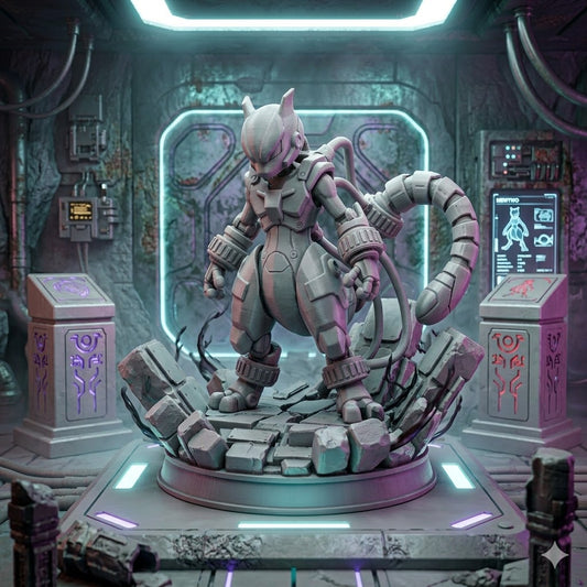 Statue Diorama de Mewtwo blindé Pokémon | Figurine de collection imprimée en 3D | Modèle d'exposition premium | Cadeau pour les fans de Pokémon